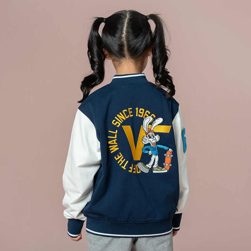 Vans Baseball Jacket Logo Single Button Loose Kids Jackets Dark-Blue VN000JZGLKZ