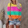 Women's Autumn and Winter Love Plaid 3D Printing Round Neck Long-sleeved T-shirt Comfortable, Fashionable and Breathable