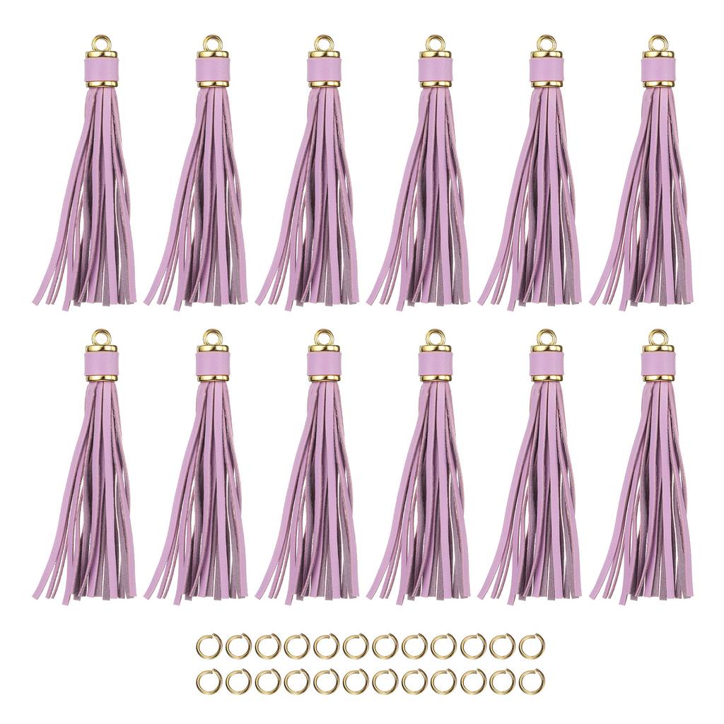12 Stück Quasten-Schlüsselanhänger-Set PU-Lederquasten-Anhänger Bunte Lederquaste für Schmuckherstellung Handybänder Handtasche DIY-Bastelarbeiten
