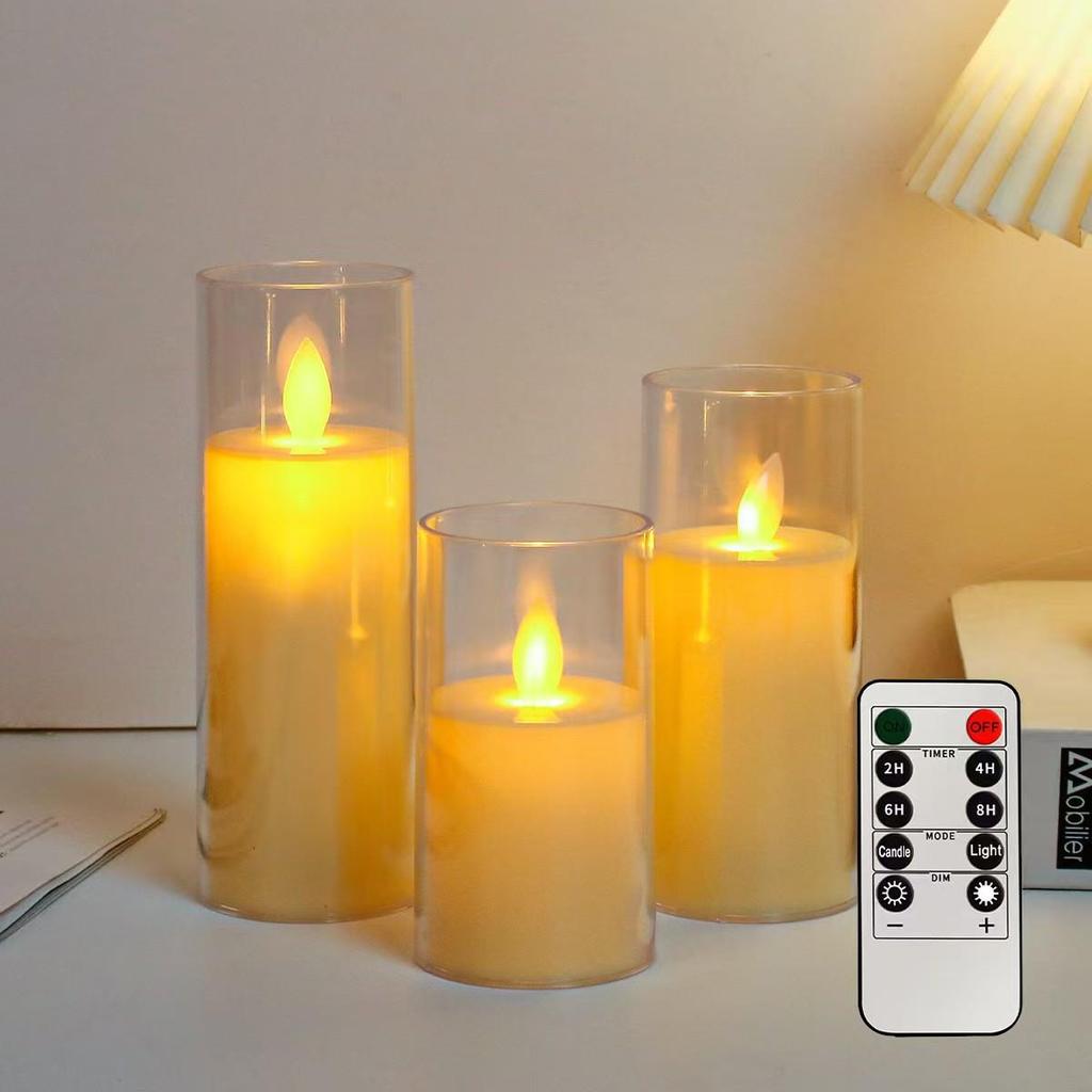 LED Electronic Candles in Beige Transparent Cups - Perfect for Holiday, Party, and Birthday Decorations.
