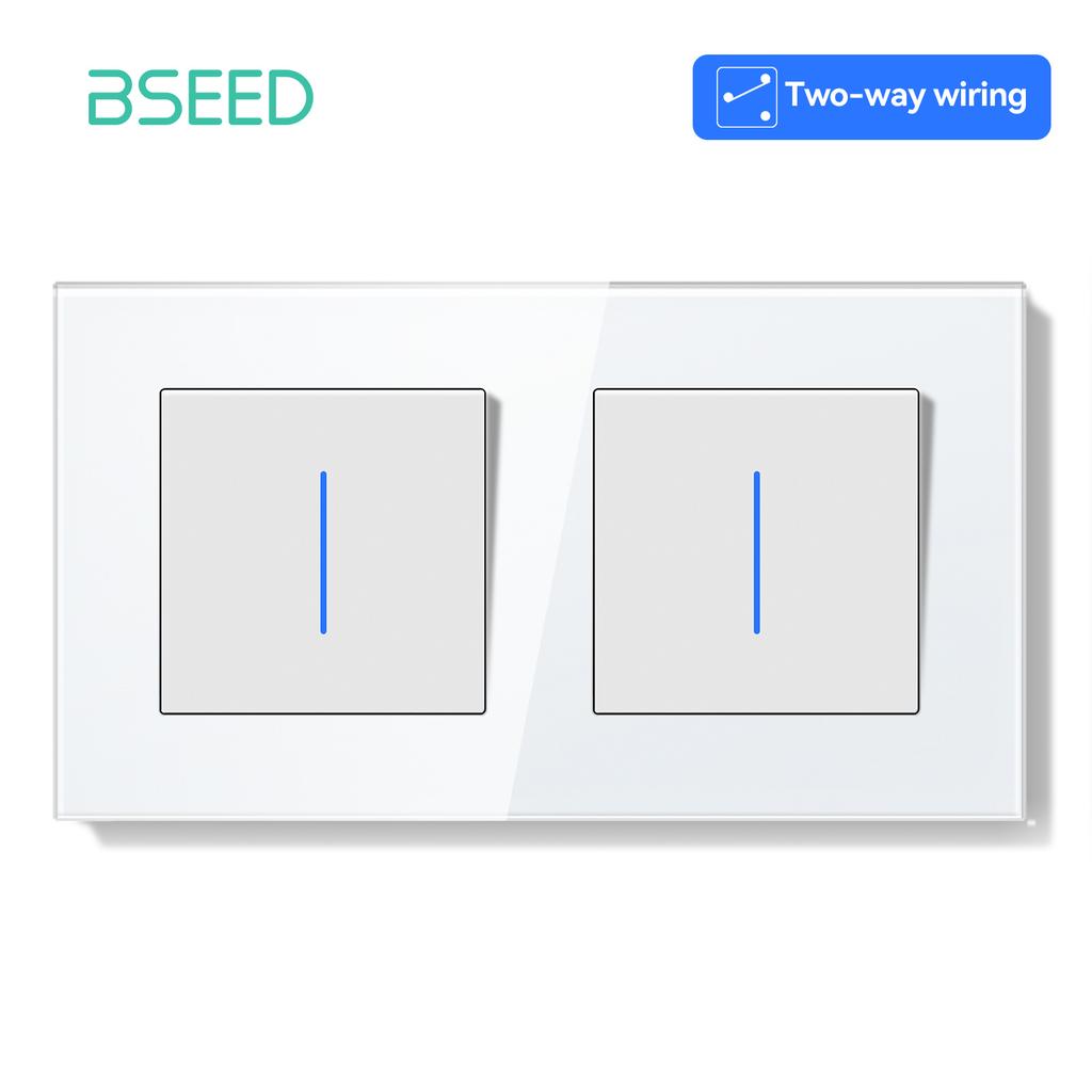 BSEED 1/2Gang Mechanical Light Switches 2way Pass Through Switch With EU Socket USB Type-c LED Indicator Glass Frames E Series