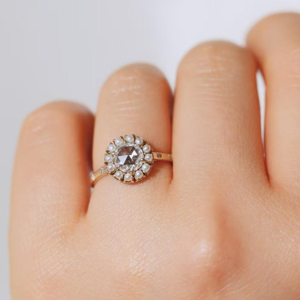 Luxury 2025ins New Internet Celebrity Fashion Zircon Pearl Ring, Japanese and Korean Simple Women's Jewelry Xiaoxiangfeng