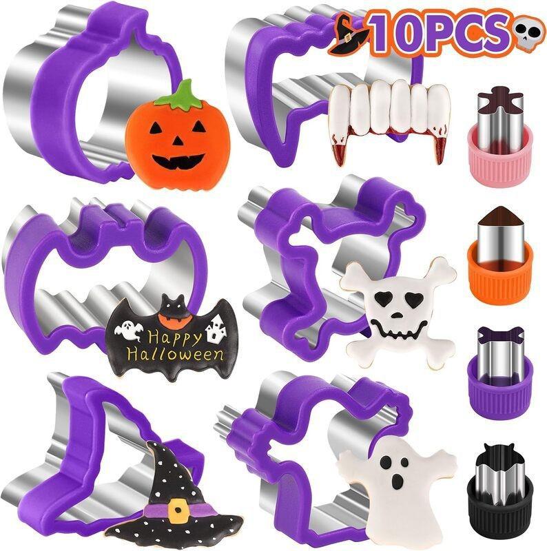 Halloween Cookie Cutters 10 Pcs 3D Sandwich Biscuit Molds for Frosting Baking Set