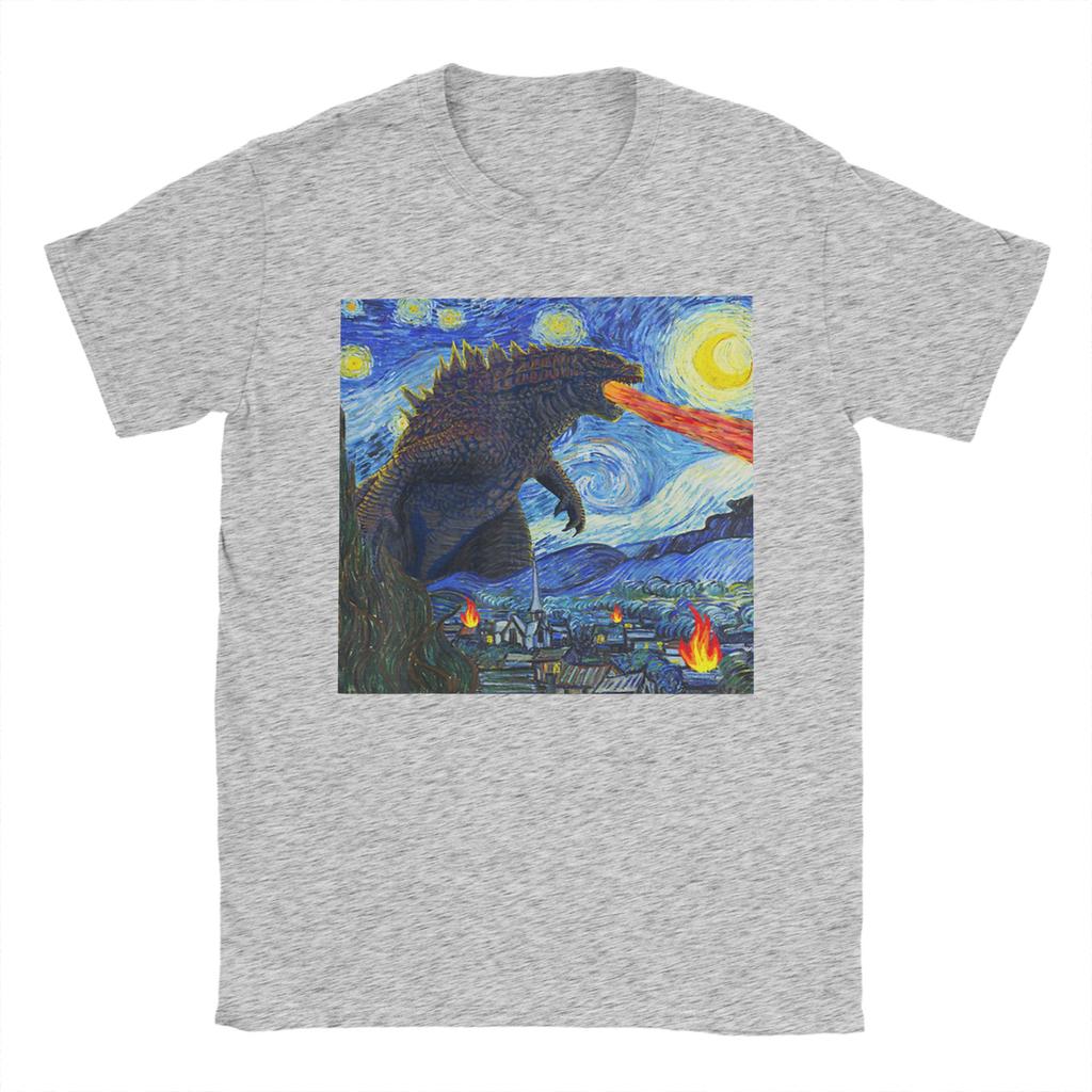 Cool Japanese Monster Starry Night T-Shirt Men Round Collar Cotton T Shirts Short Sleeve Tee Shirt Gift Idea Clothing