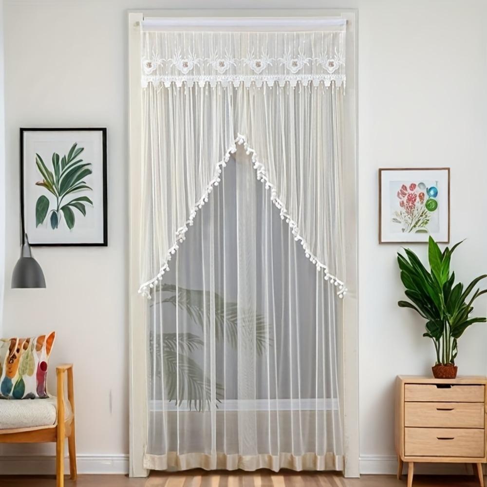 Embroidered Lace Sheer Door Curtain Breathable Mosquito Net Curtains  Tenement