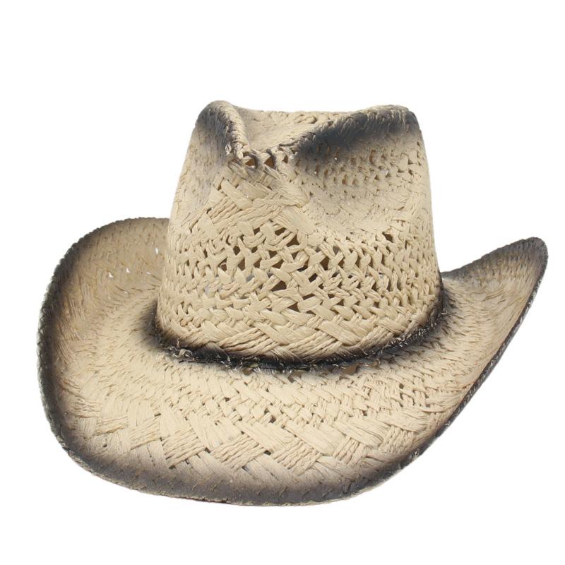 

New Hollow Spray Paint Old Design Top Hat Straw Hat Cross-Border Summer With Protective Idyllic Sun Protection Hat One size fits all [spray-painted straw hat]