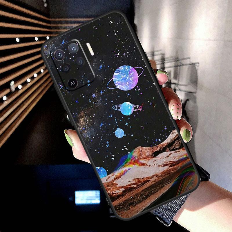 Moon Stars Space Case For Oppo A17 A57 A77 A76 A16 A96 A18 A60 A80 A40 A38 A58 A78 A98 A94 A74 A54 A15 A5 Pro