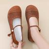 Ladies Round Toe Hollow Out Low Heel Mary Jane Shoes Flat Comfortable Casual Slip On Breathable Design Lightweight Footwear for Daily Wear