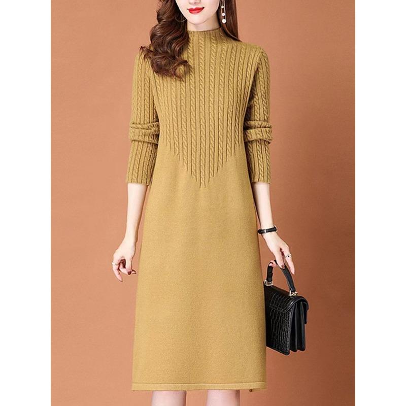 Sweater women's new medium and long over-the-knee sweater semi-turtleneck autumn and winter base loose dress women