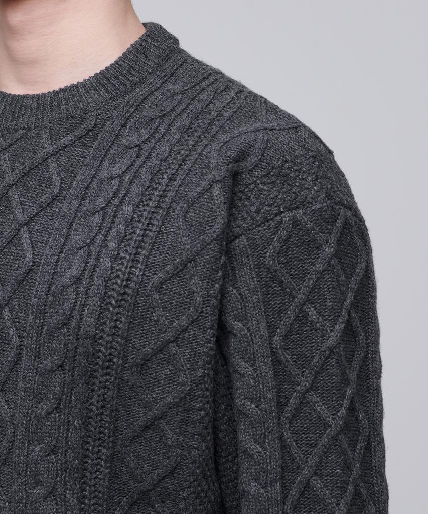 MUSINSA STANDARD Aran Cable Crew Neck Knit [Medium Grey]