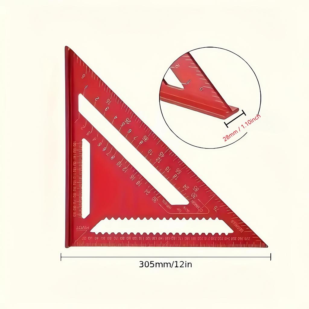 [Precision Ruler] Precision 12-Inch Red Aluminum Alloy Triangle Ruler| Durable Metal Construction, Angle Finder and Metric Scale