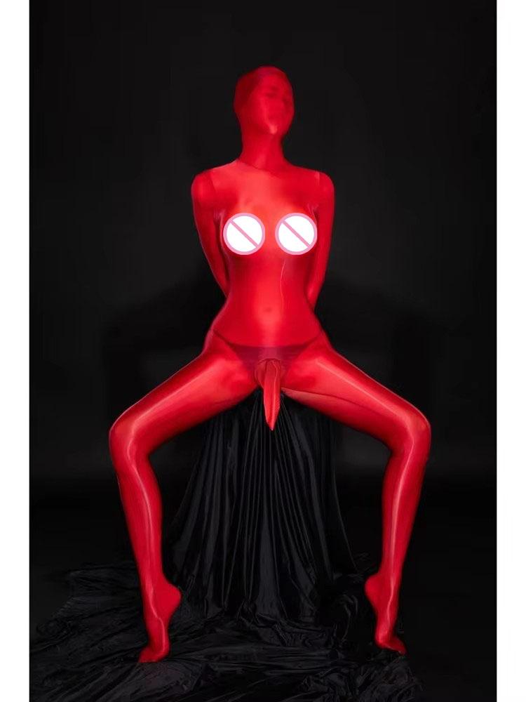 M Xl Separate Fingers Synthetic Fiber Catsuit Bodystocking Penis Sheath Hooded Zentai Jumpsuit Transparent Leggings Leotard Conjoined Intimate Wear