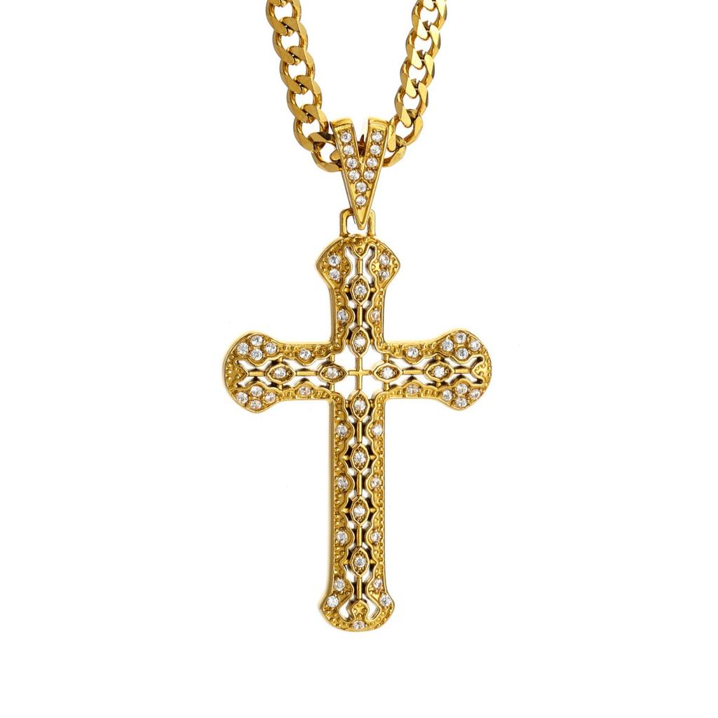 2026 Stone Cross Necklace Fashion Light Luxury Necklace Jewelry Premium Jewelry Full Diamond Men's Necklace