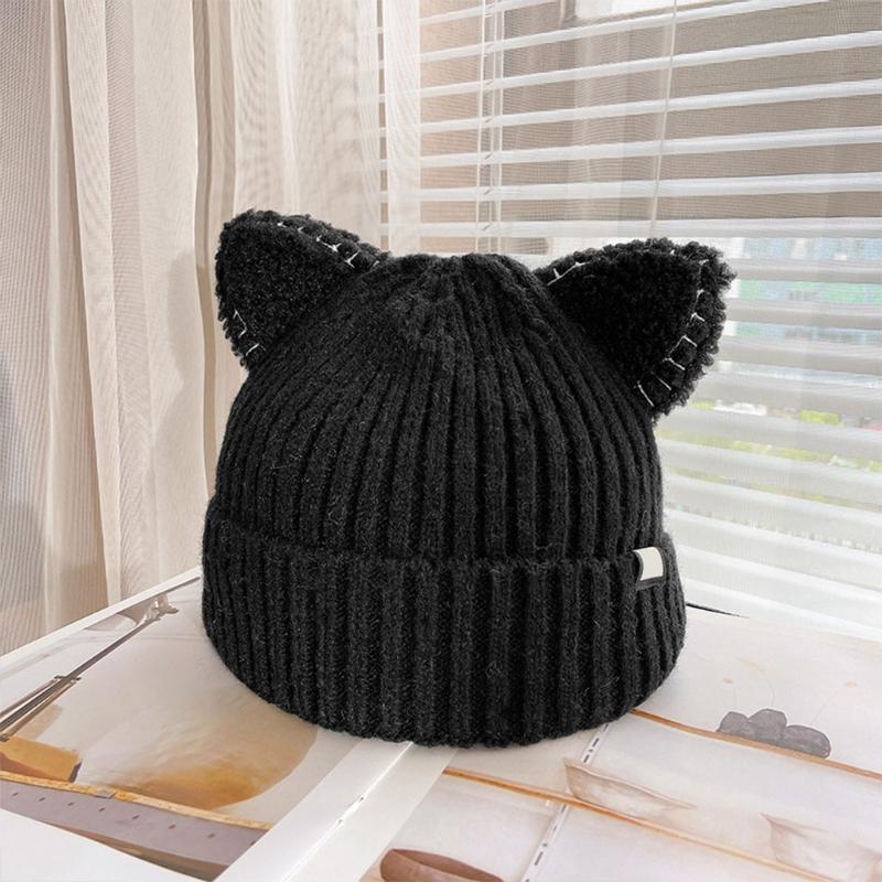 Kawaii for Cat Ears Hat Cute Solid Color Warm Wool Knit Hat Autumn Winter Beanie