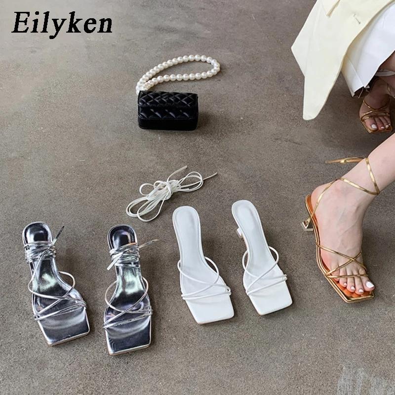 Eilyken Fashion Women Sandals Thin Low Heel Lace Up Rome Sandal Summer Gladiator Casual Sandal Narrow Band Shoes