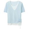 Women's Faux Two-Piece V-Neck Short Sleeve Knitted Top