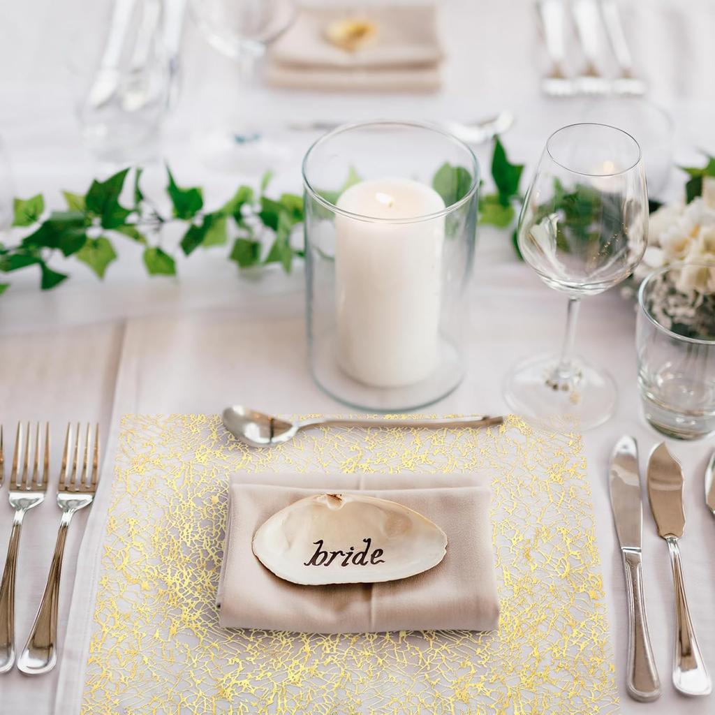 12 Pcs Gold Disposable Placemats Bulk 12 x 18 Inch Gold Doilies Metallic Glitter Rectangle Foil Placemats Table Decoration Dining Place mats for