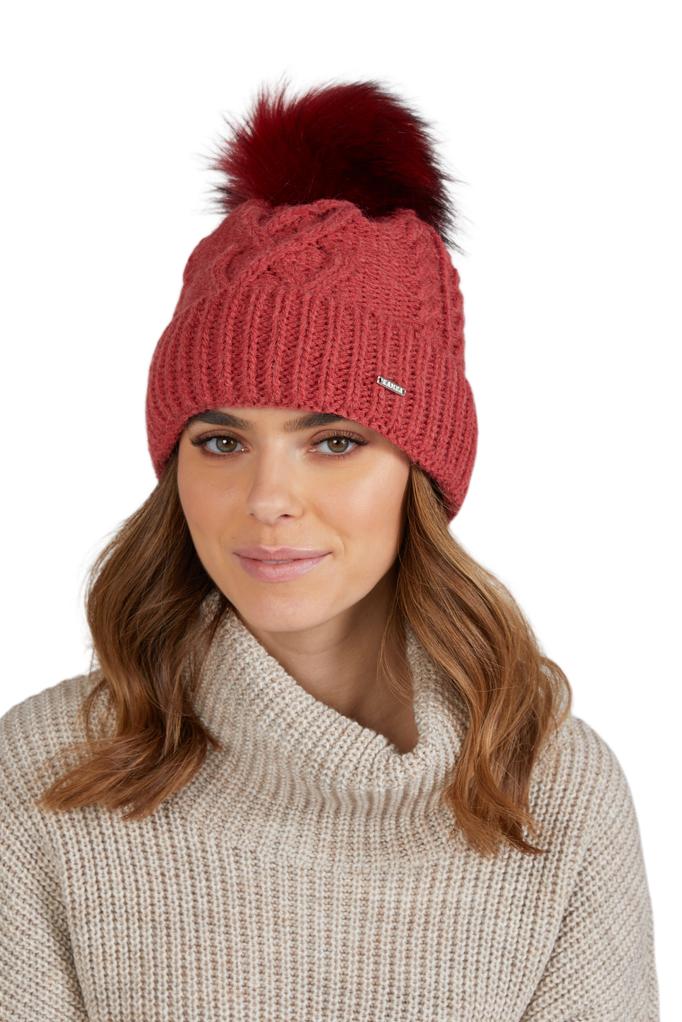 Torino Women' Winter Hat with Pompom, Raspberry Color