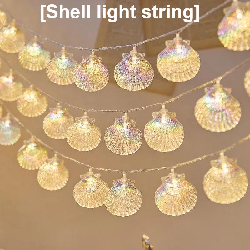 1PC LED Sea Shell Lamp String Starfish Lighting Strings Atmosphere Light Suitable for Festival Room Wedding Party Decoration Lamps Battery-Powered