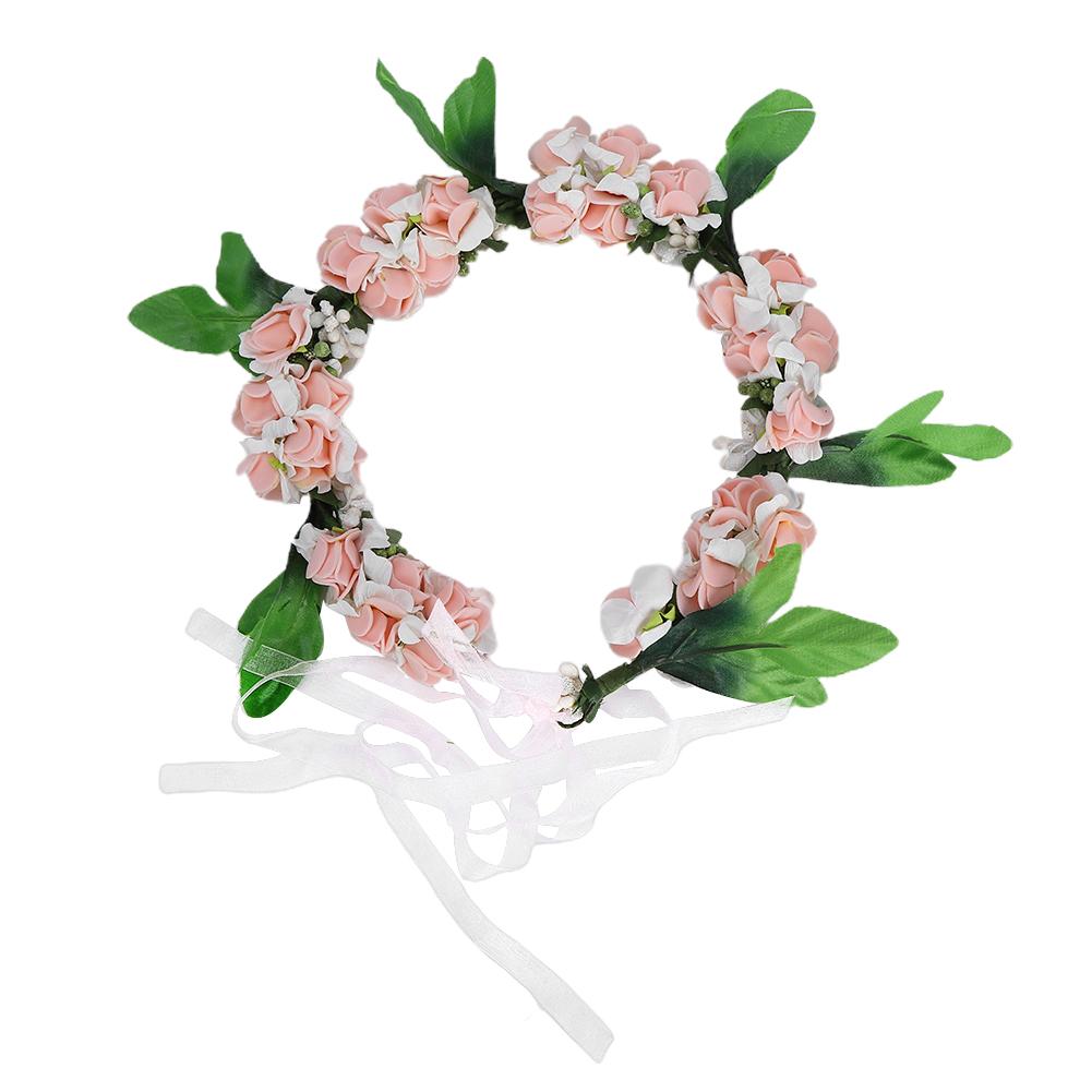 Artificial Flower Wreath Crown Garland Headband Girl Hair Accessories Headwear for Wedding SuppliesPink