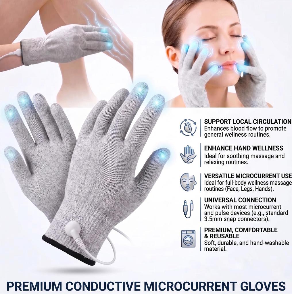 EMS TENS Pulse Massager Unit with Conductive Gloves 9 Intensity 4 Mode Muscle Relaxation Body Wellness Beauty Spa Care Kit