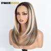 FREEDOM Layered 13x3 Synthetic Lace Front Wigs For Women 18 Inch Straight Ombre Brown Blonde Lace Wig Pre-plucked Cosplay Wigs
