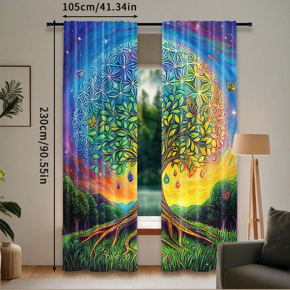2Pcs Ethnic Curtain Tree In The Valley Spiral Branch Balance Mother Earth Art For Bedroom Living Room And Dining Room