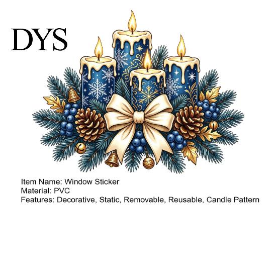 Festive Window Art Christmas Candle Static Glass Stickers, Removable Cling with Bow Pinecone And Pine Transparent Holiday Pattern Stickers Branch