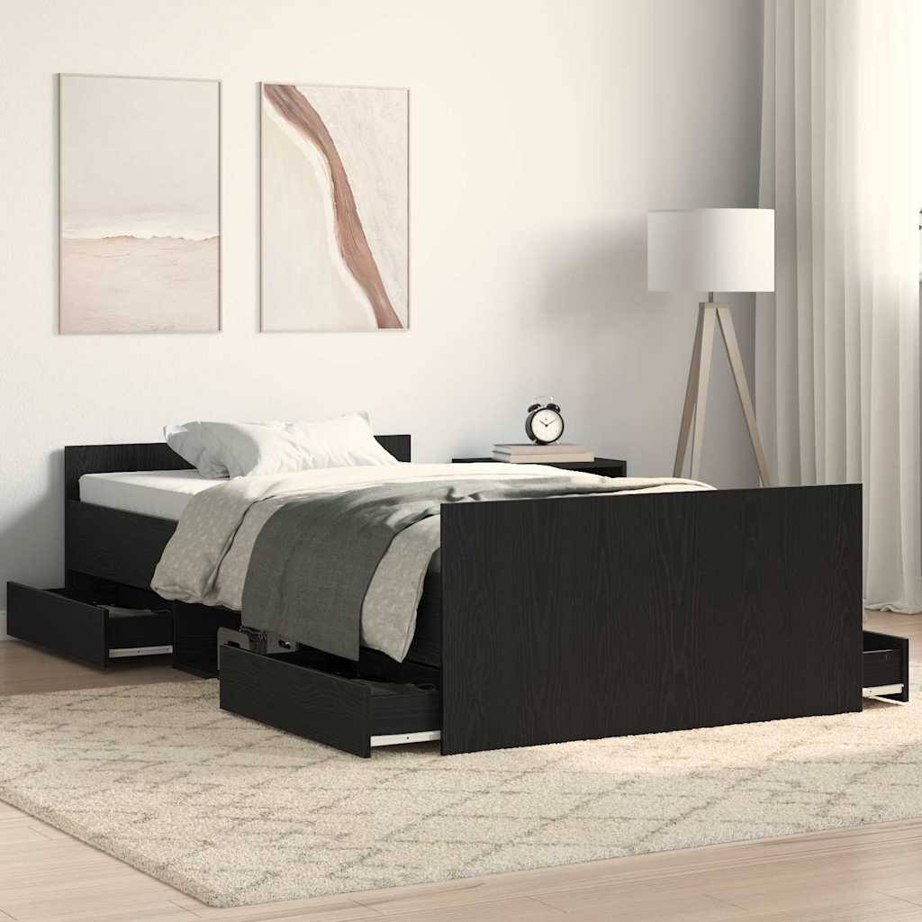 Bed Frame in Black Oak Look 193 x 93 x 50 cm Engineered Wood