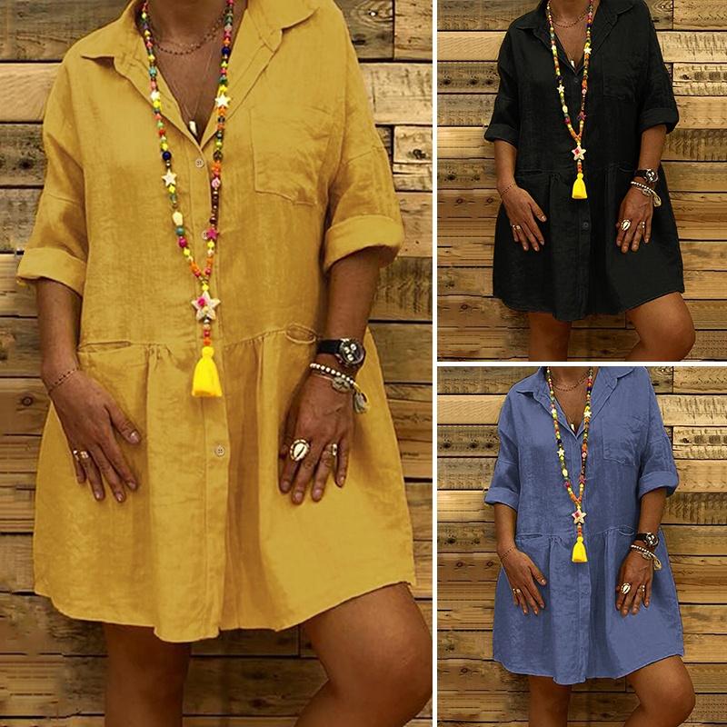 Buy VONDA Women's Fashion Casual Baggy Tops Long Sleeve Button Shirt