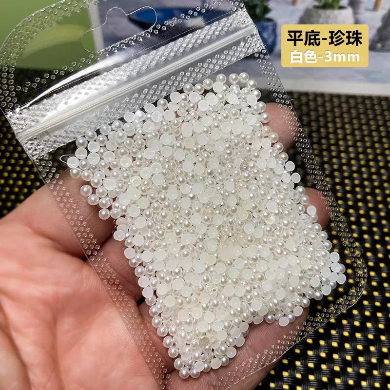 1 Bag 2-5mm White Pearls Ball Nail Rhinestones Round Beads Mixed Size Pearls DIY Nail Art Decoration Pearls Manicure Accessories