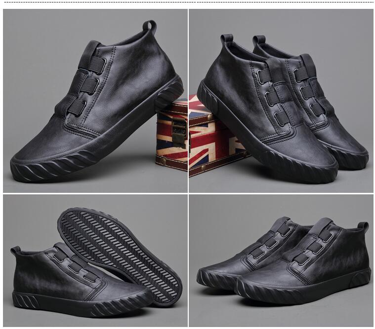 New Shoes for Men Leather Casual Shoes Spring Autumn Fashion High Top Flat Skateboard Shoes Slip-on Sneaker