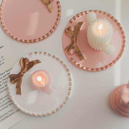 Elegant Bowknot Decor Candle Holder Tray Beautiful Bright-colored Resin Candle Base Tray Household Supplies