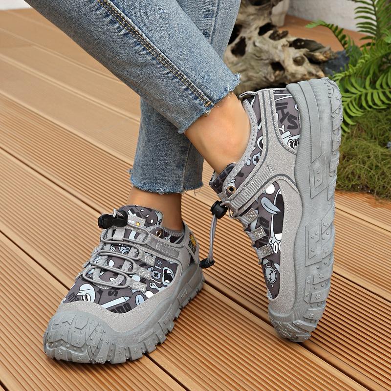 

Fashion 2025 Women s Lace-Up Casual Sneakers Hiking Shoes Anti-Slip Outdoor Sports Shoes Ultra Soft Printed Walking Shoes Plus Size 36 серый