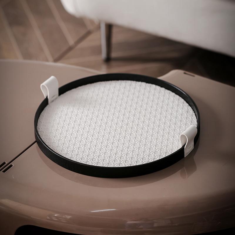 Nordic Round Jewelry Tray Woven Leather Storage Tray Living Room Kitchen Desktop Cosmetic Sundries Plate Home Decoration