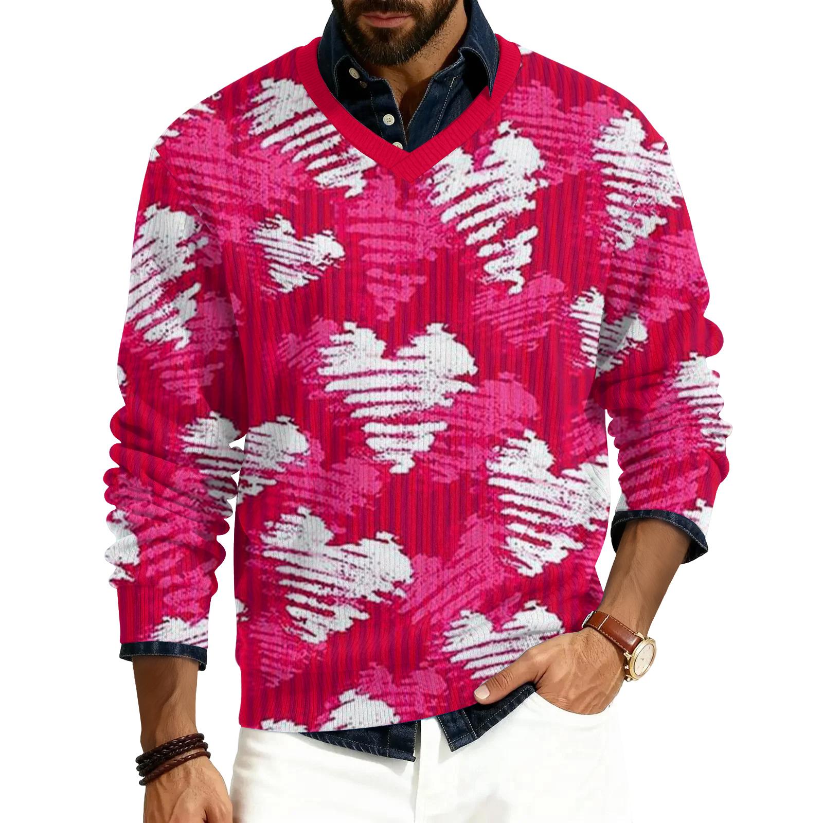 

Men s V,neck Long,sleeved Ribbed Knit Pullover XL червоний