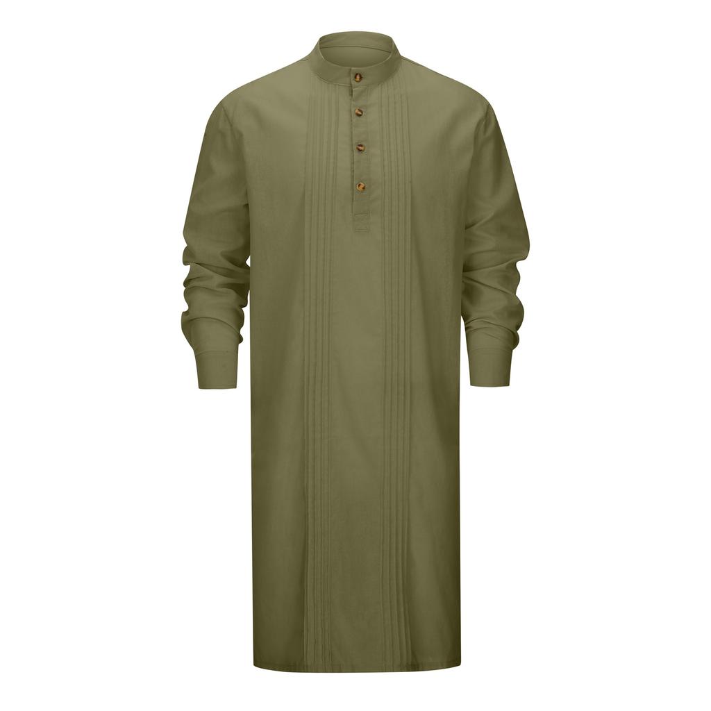 Arabic Style Fashion Simple Long Length Mens Shirt Muslim Robe Thobe Comfortable Soft Fabric Traditional Islamic Clothing Daily Prayer Casual Wear
