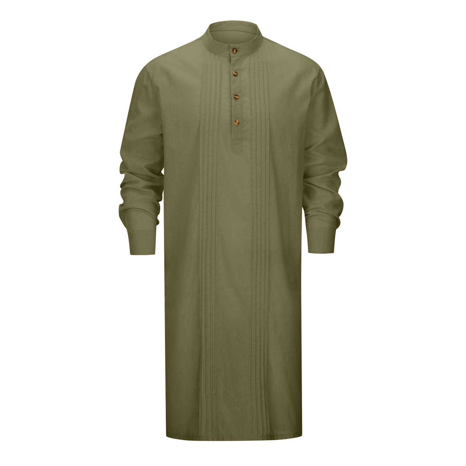 

Arabic Style Fashion Simple Long Length Mens Shirt Muslim Robe Thobe Comfortable Soft Fabric Traditional Islamic Clothing Daily Prayer Casual Wear L армія зелений колір