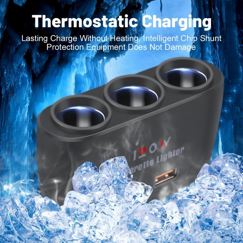 120W PD+USB Car Charging with Three Cigarette Lighting Holes PD QC3.0 Fast Charging 12-24V Auto One-to-three Cigarette Lighter
