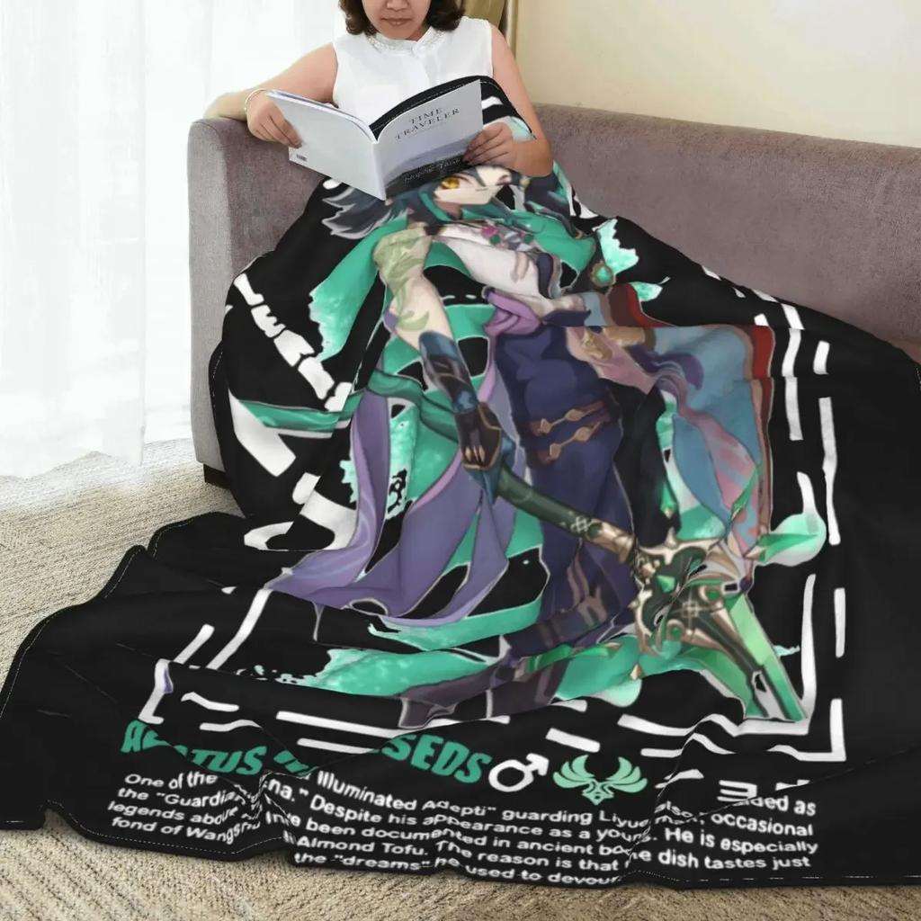 Genshin Impact Xiao Blanket Flannel Spring Autumn Multifunction Super Warm Throw Blankets for Bedding Outdoor Bedding Throws