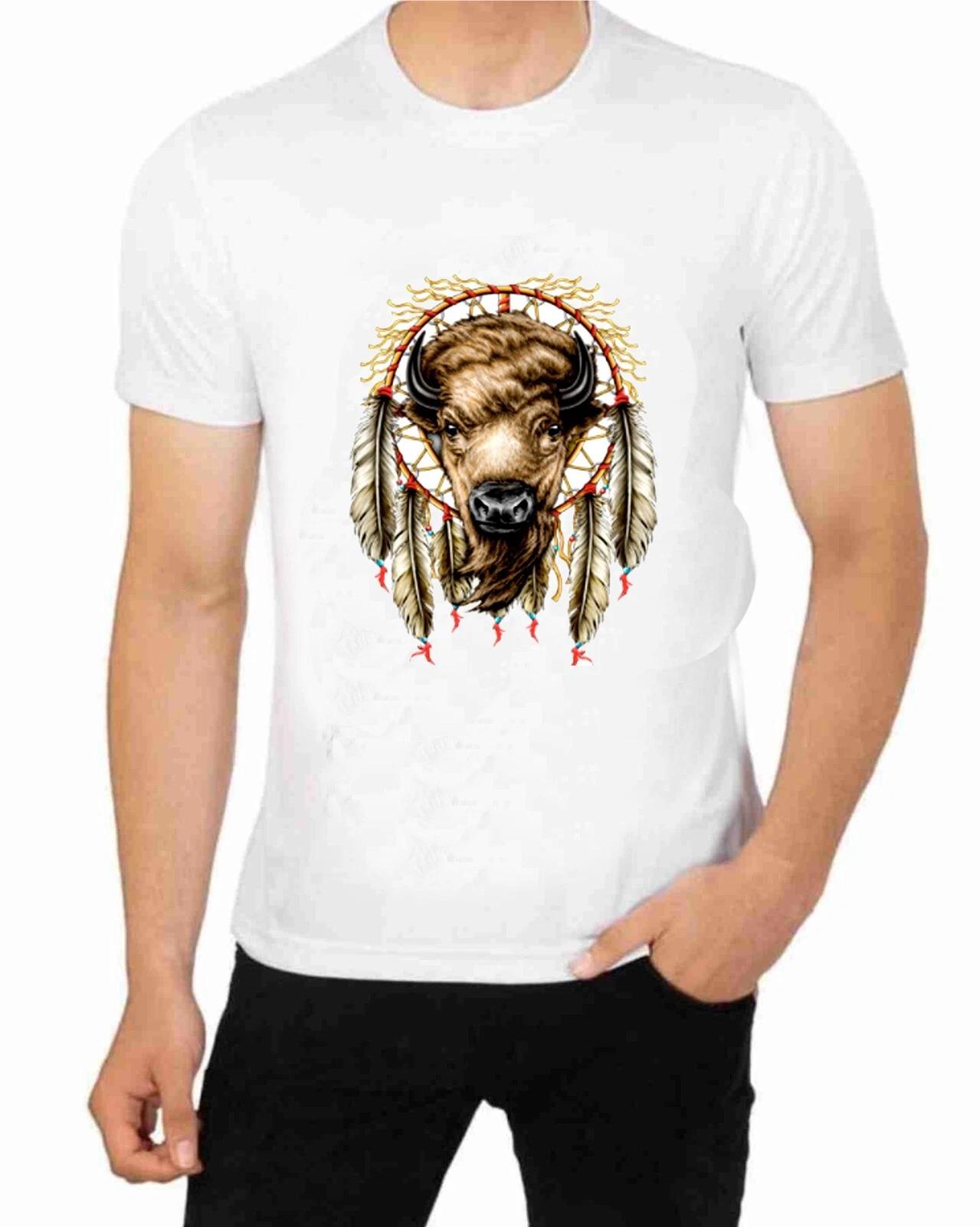 Western Buffalo Dreamcatcher T-Shirt for Men Apparel Short Sleeve Clothing 2XL