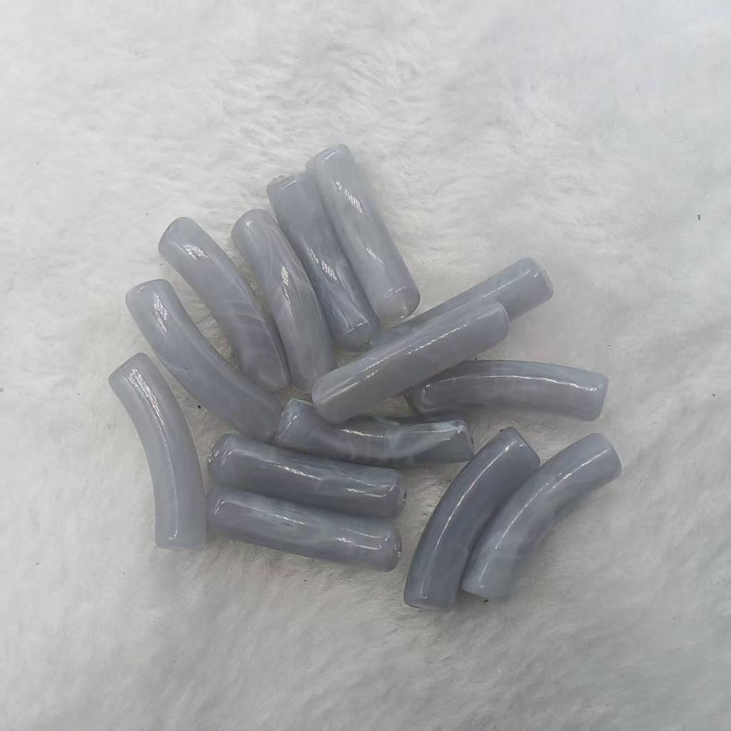 14-Color Faux Jade Bent Tube Acrylic Beads - Marbled Flower C-Shaped for DIY Jewelry & Accessories