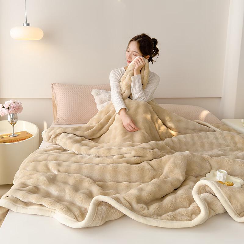 LISM Faux Rabbit Fur Bubble Throw Blanket