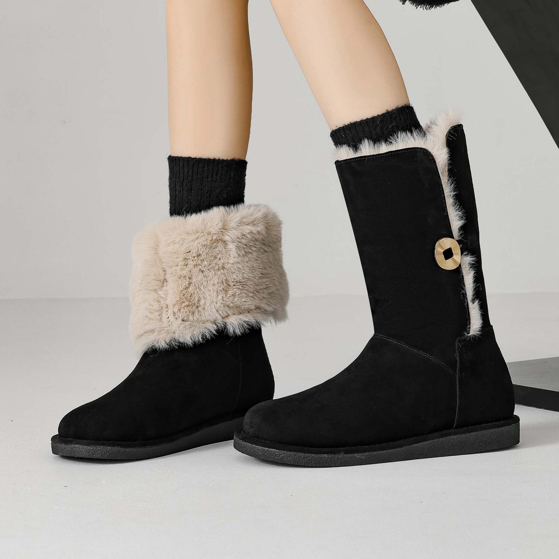 

Krazing Pot Зимняя обувь из коровьей замши, нубука, меха, женские зимние ботинки, без застежек, сохраняющие тепло, ботильоны европейского дизайна 34 чёрный