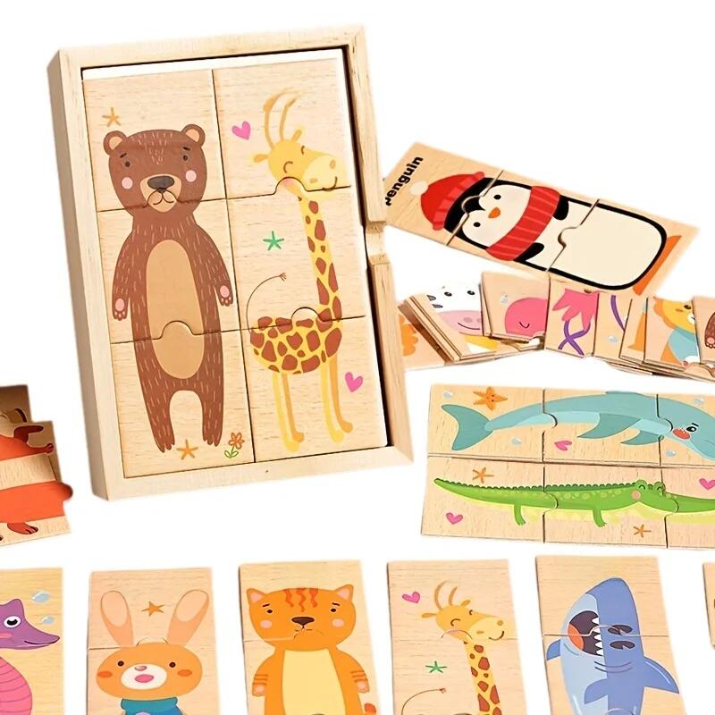 Zrób to sam Kreskówkowe zwierzę Puzzle Słowo Zwierzę Poznanie Dopasowywanie Montessori Zabawki edukacyjne Dla Dzieci Dzieci