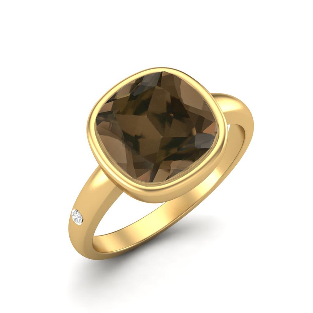 2.5 Ctw Cushion 925 Sterling Silver Gold Vermeil Smoky Quartz Solitaire Women Bezel Set Wedding Ring