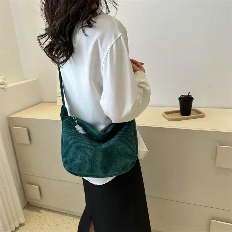 Cord-Crossbody-Taschen für Damen, Große Umhängetasche, Geldbörse und Handtaschen, Einfarbige Damen-Umhängetasche