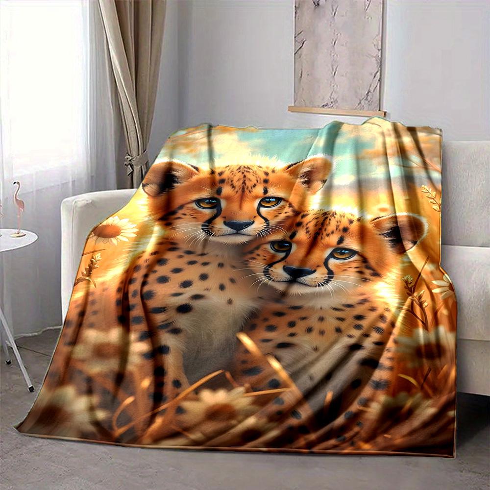 1pc Cheetah, Flowers Blanket Lightweight Flannel Blanket Throw Blanket For Sofa, Bed, Travel, Camping yy2509026130