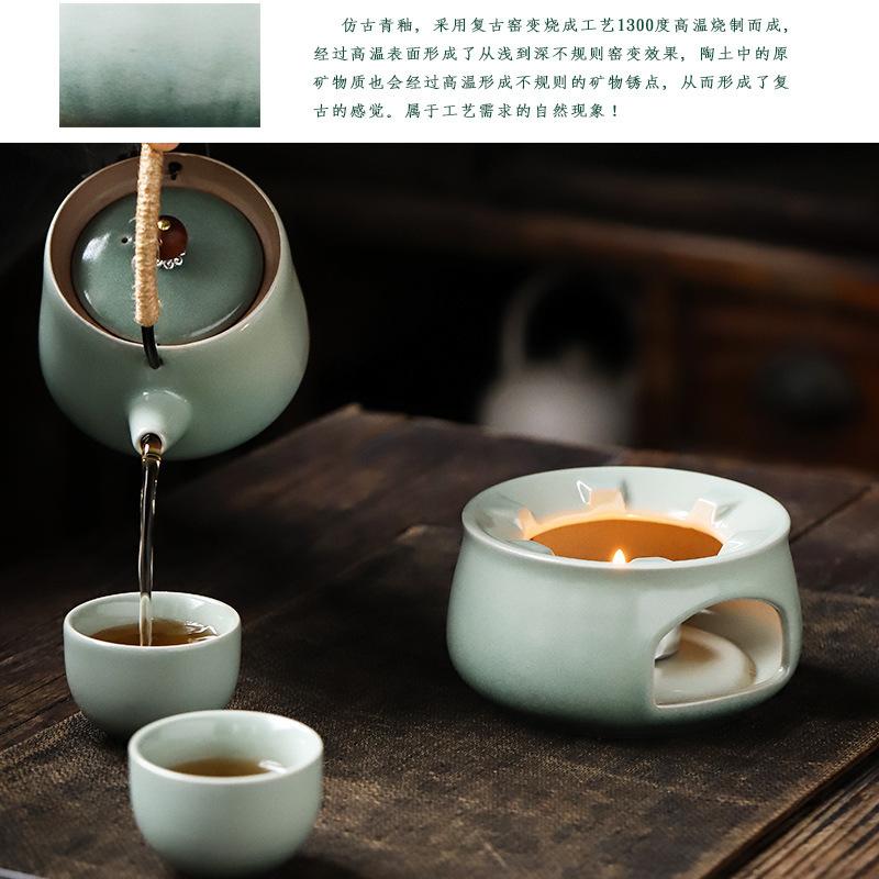Ceramic Kung Fu tea set, small set, household with tea tray, teapot, teacup, azure simple tea set, complete set of tea gifts