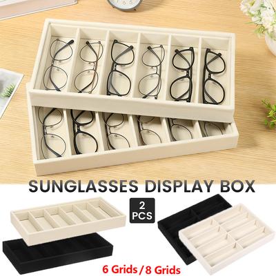2 Stück Flanell-Brillenbox 6/8 Fächer Sonnenbrillen-Organizer Stapelbares Brillen-Aufbewahrungsfach Schubladen-Brillen-Displayfach Uhrenhalter